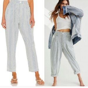 Free People Make A Stand Trousers In Blue & White Combo Seersucker XS Pants NWT